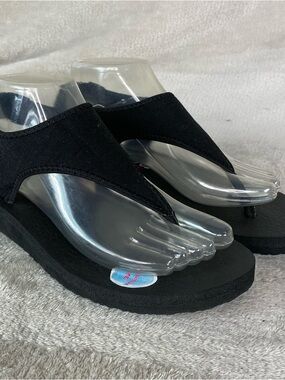 Skechers Cali Meditation Thong Sandals Womens Size 7 Black Slingback Stretch NEW